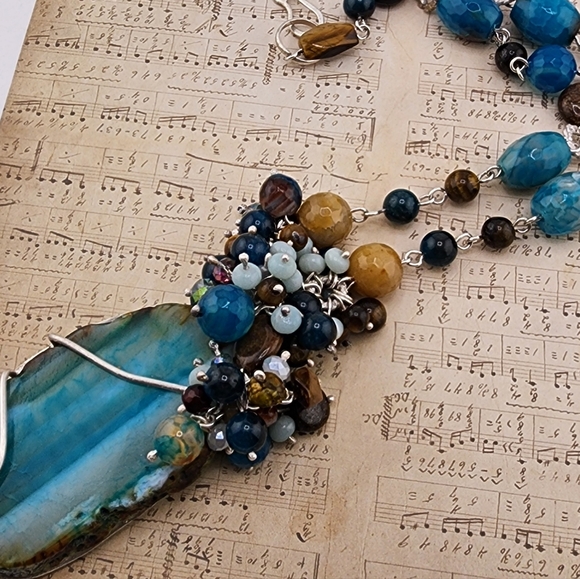 AGATE, AMAZONITE & TIGERS EYE GENUINE GEMSTONE NECKLACE HANDMADE STERLING SILVER - Picture 13 of 14